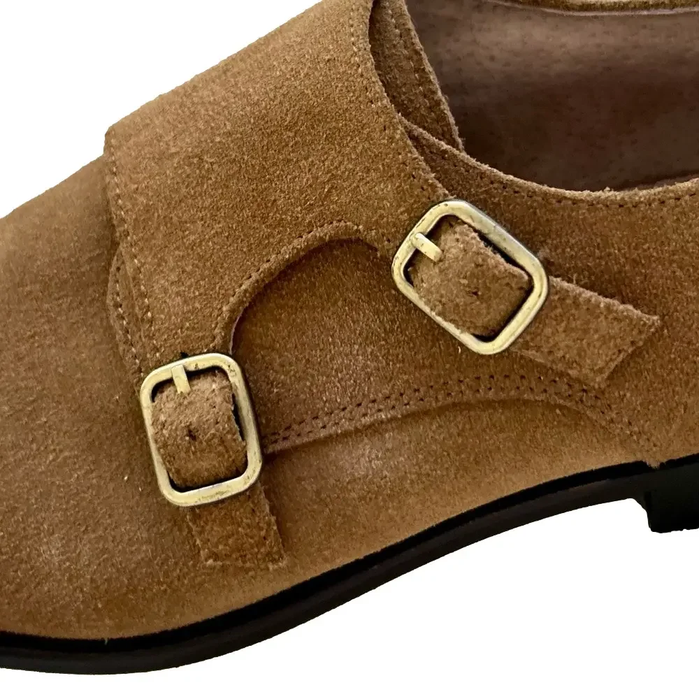 Banana Republic Double Monk Strap Tan Mens Size 8 Shoes Suede Oxfords Flats EUC